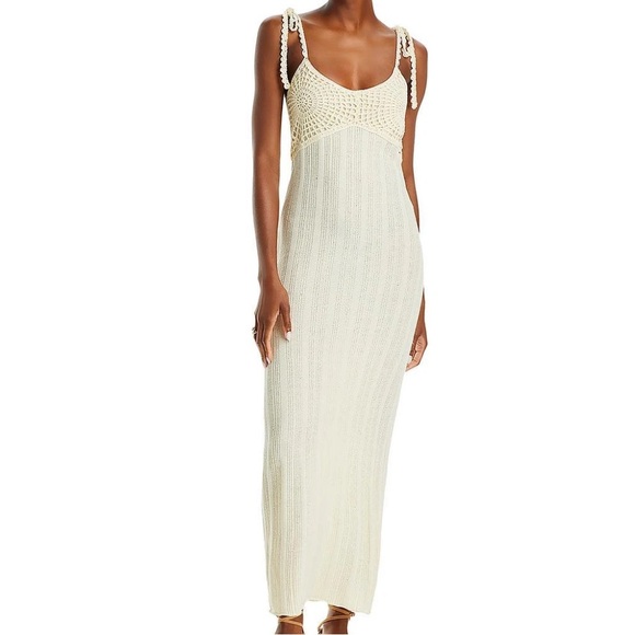 Line & Dot Dresses & Skirts - 🆕 Line & Dot Cream Crochet Knit Maxi Dress Small Boho Beach Resort Cover Up